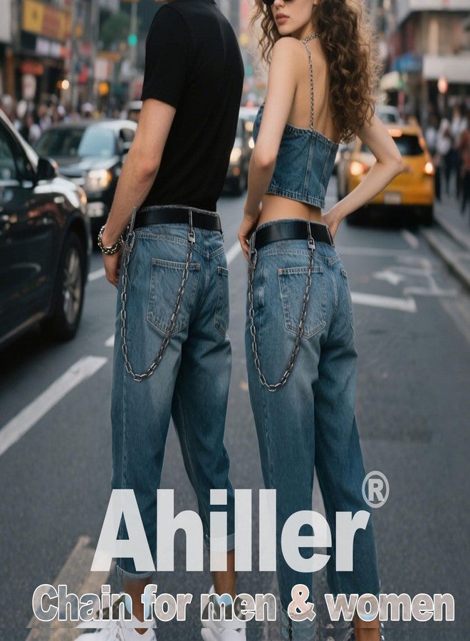 Ahiller سلسلة محفظة أهيلر للرجال والنساء، سلسلة مفاتيح متينة لحزام بنطلون جينز هيب هوب مع تصميم قفل مزدوج (أسود-رمادي معدني-قطعة واحدة) - Image 2